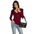 thumbnail image 3 of LadybranchRuffle Sleeve Tops for Women Fall Long Sleeves Shirts V Neck Sexy Ribbed Casual Tshirt Slim Fitted Trendy Top Blouses(Small,Pure Red）, 3 of 9
