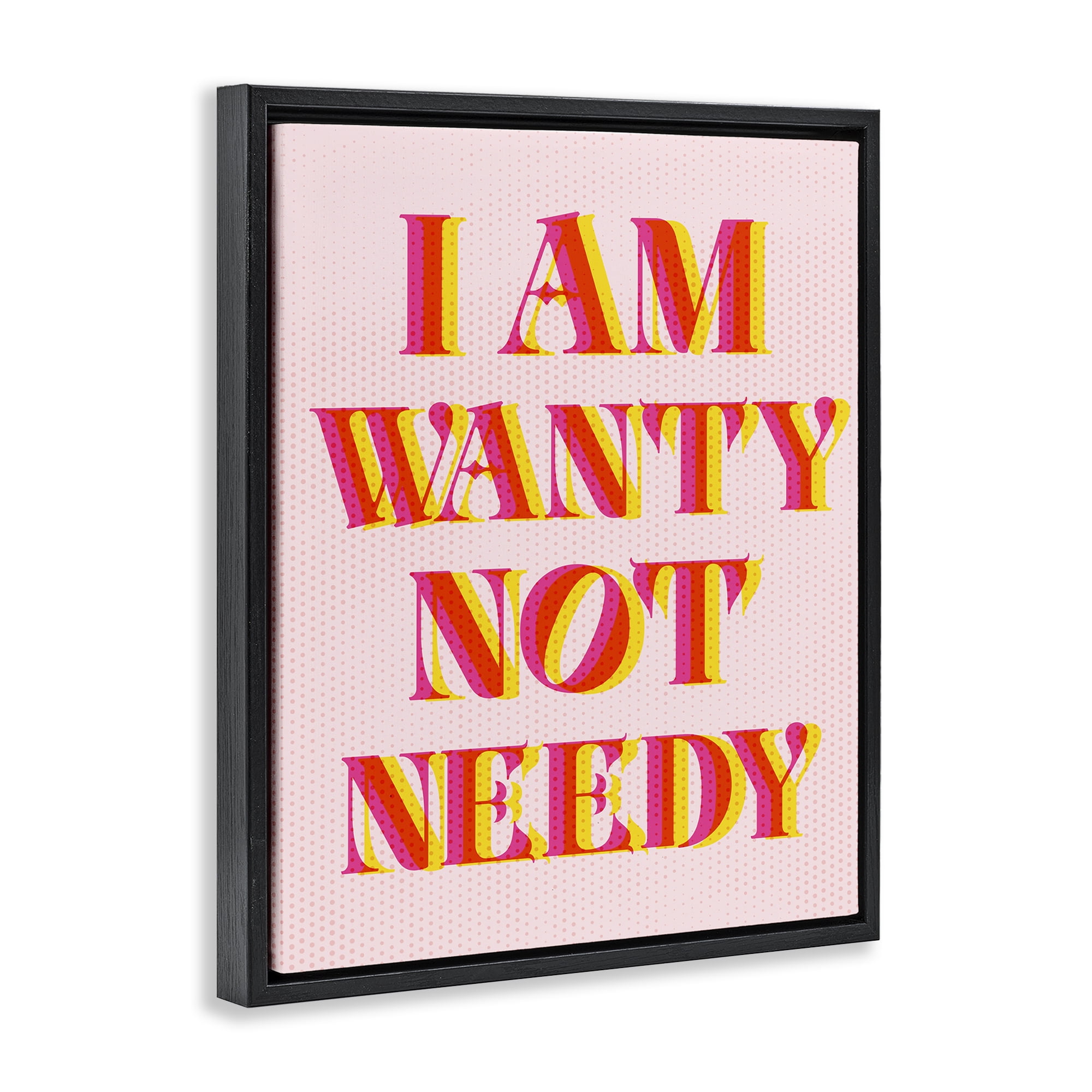 Stupell Industries Wanty Not Needy Text & Numbers Painting Black Floater Framed Canvas Art Print Wall Art, 17 x 21