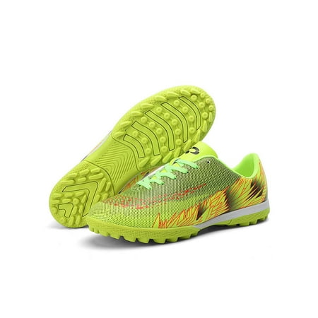 

Fangasis Kids Soccer Cleats Spike Training Shoe Ground Football Shoes Womens Trainers Sports Lightweight Lace Up Athletic Sneakers Green Red Short Spike 8