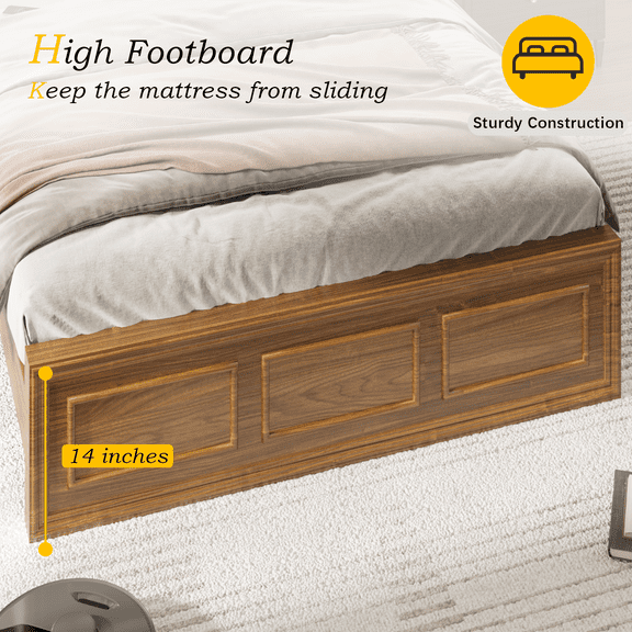 Fastroby Queen Platform Bed Frame Wood with LED Headboard & Charging Ports, No Box Spring Required
