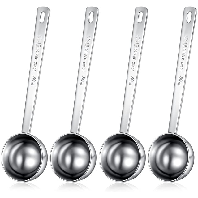 4 Pieces 30 ml Stainless Steel Coffee Scoops with Long Handle, Tablespoon Long Handle Spoon for Coffee Milk Fruit Powder, Measuring Dry and Liquid Ingredients, Spice Jar, Cooking Baking, Leveler