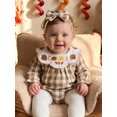 thumbnail image 4 of Cjfdfy  Newborn Baby Girl Holiday Fall Outfit Holiday Thanksgiving Turkey Merry Christmas Embroidery Long Sleeve Doll Collar Plaid Romper And Bow Headband Set, 4 of 9