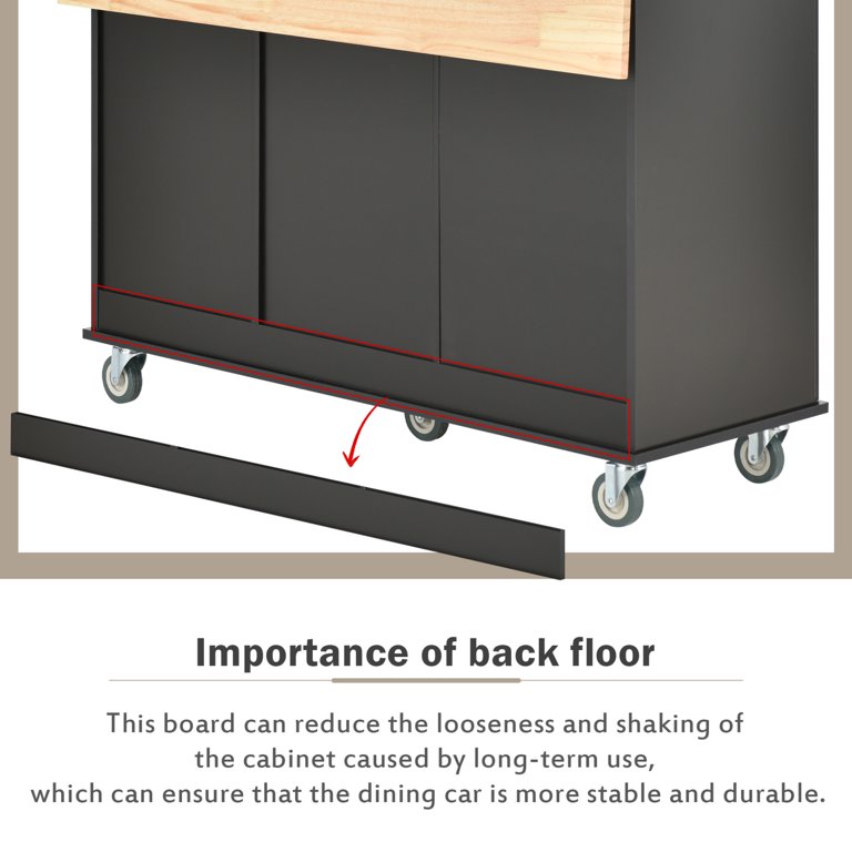 Uk Large Kitchen Island, Extendable Rolling Storage Trolley With 3 Drawers And Adjustable Shelves