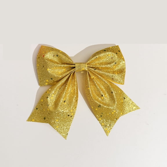 SPOORYYO Glitter Christmas Bow Ornaments Sparkly Sequin Fabric Bows Decorative Holiday Bows for Christmas Tree Wreath Gift Wrapping Party Home Decor, 1Pc Yellow