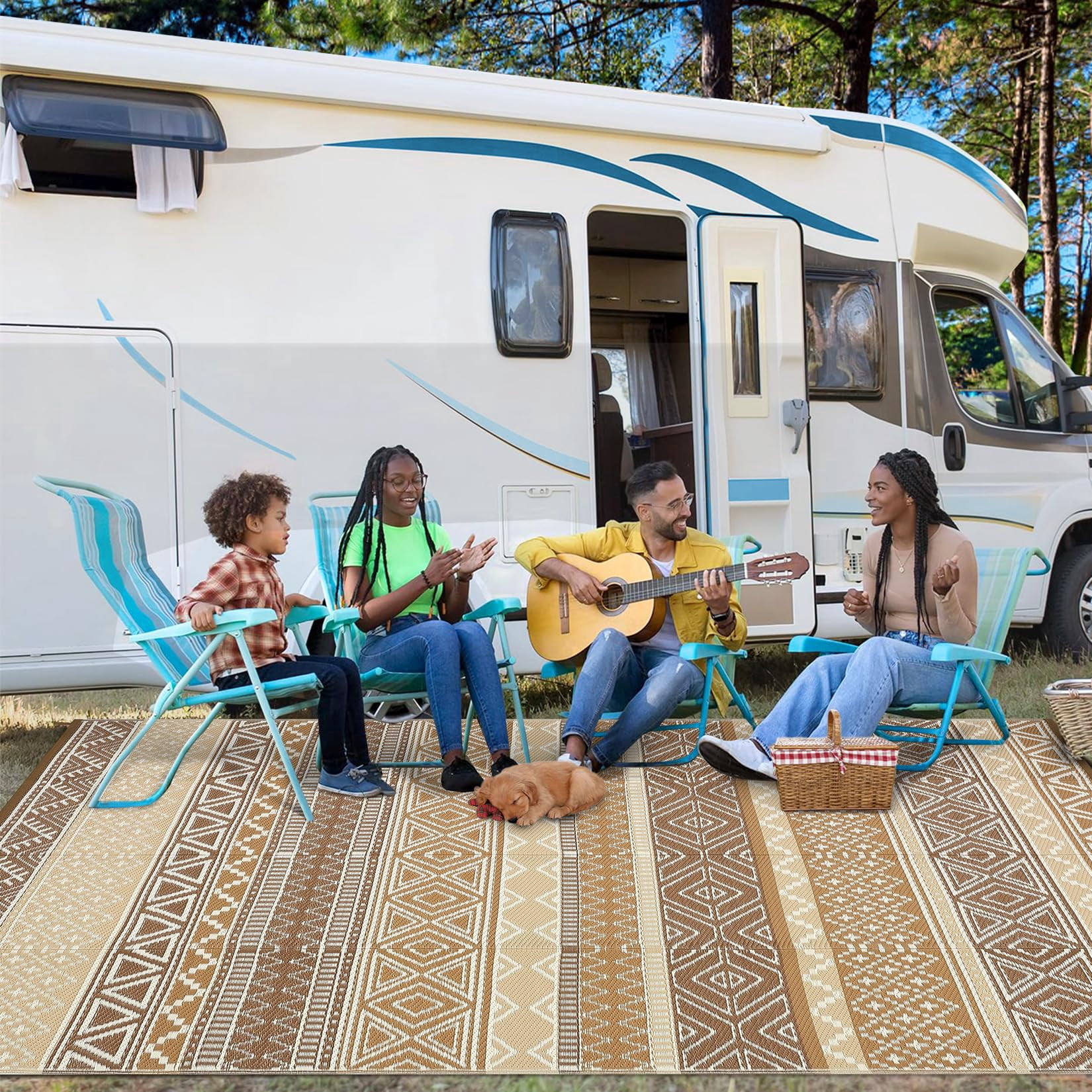 Waterproof & Reversible Outdoor Rug – Durable Patio Carpet for Camping, RV, Deck, Picnic, Porch, Backyard – Lightweight, UV & mark Resistant
