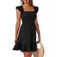 thumbnail image 2 of Women's Sleeveless Square Neck Smocked Ruffle Backless Boho Short Sundress Dress for Summer Beach Black M, 2 of 9