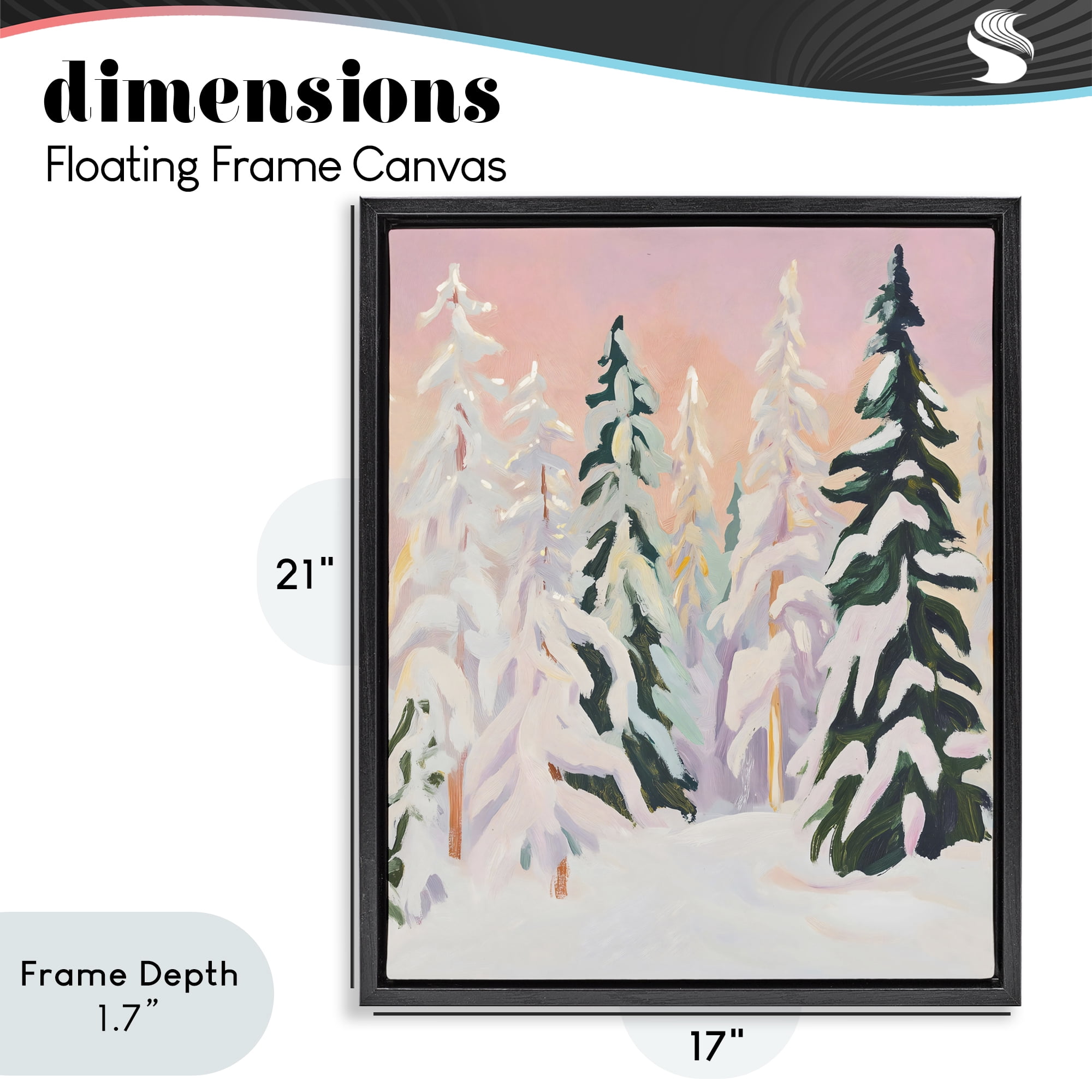 Stupell Industries Peachy Pastel Winter Forest Black Framed Floater Canvas Wall Art, design by The Prints Vibe
