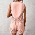 thumbnail image 4 of Evdexr Two Piece Sets for Women Summer Shorts Sleeveless Eyelet Embroidery Lounge Suits Scalloped Hem Comfortable Outfit Set with Pockets Pink M, 4 of 4