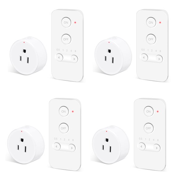 NineLeaf Remote Control Outlet, Wireless Remote Control Electrical Outlet Switch with Countdown Function For Lights, Fans, Christmas Lights, Small Appliance, 15A/1500W, Up to 500ft Range, 4Set