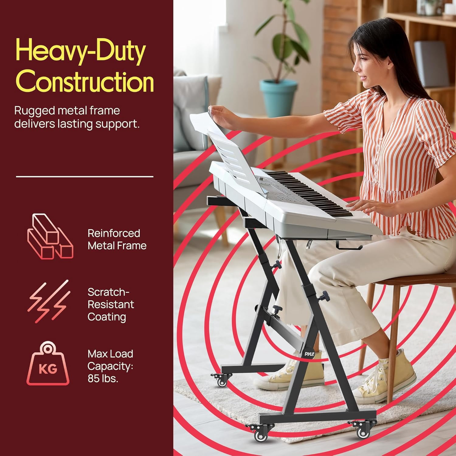Universal Electronic Black Heavy-Duty Z Style Keyboard Organ Holder Rack Portable Piano Stand W/Adjustable Height and Width, Locking Wheels