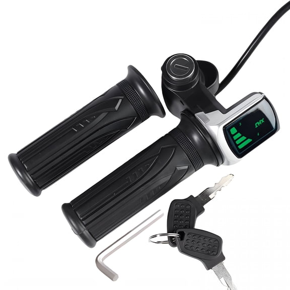LADYGYM 48V Ebike Full Twist Throttle, LCD Display and Key Lock, Universal Electric Bike Throttle Grip, Motorcycle Scooter Plug and Play