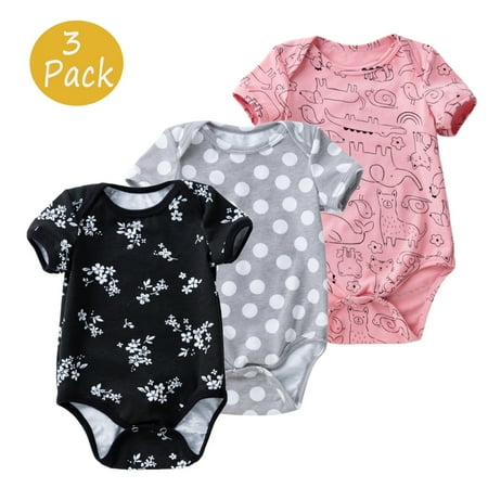 

Maxcozy Baby Girls 1 or 3 Pack Short-sleeve Romper for Newborn Infant Toddler Bodysuits