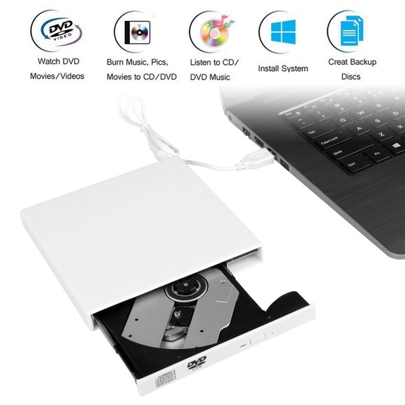 External DVD Drive, USB 2.0 DVD RW CD Writer Slim Drive Burner Reader Player for PC Laptop