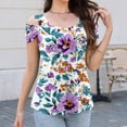 thumbnail image 5 of JTZGDY Cold Shoulder Tops for Women Cute Floral Pattern Printed Summer Short Sleeve V Neck Basic Tunic Tees Loose Flowy Cozy Tshirt Blouse Purple#03 L, 5 of 7