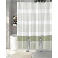 thumbnail image 3 of Split Shower Curtain for Transfer Bench, Sage Green Stripe Fabric Shower Curtains for Bathroom, Modern Rustic Horizontal Green Striped Tub Sliding Transfer Bench Waterproof Bath Curtains 72"x78", 3 of 9