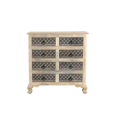Bailey White and Black Solid Wood 8 Drawer Storage Chest with Carved Drawers