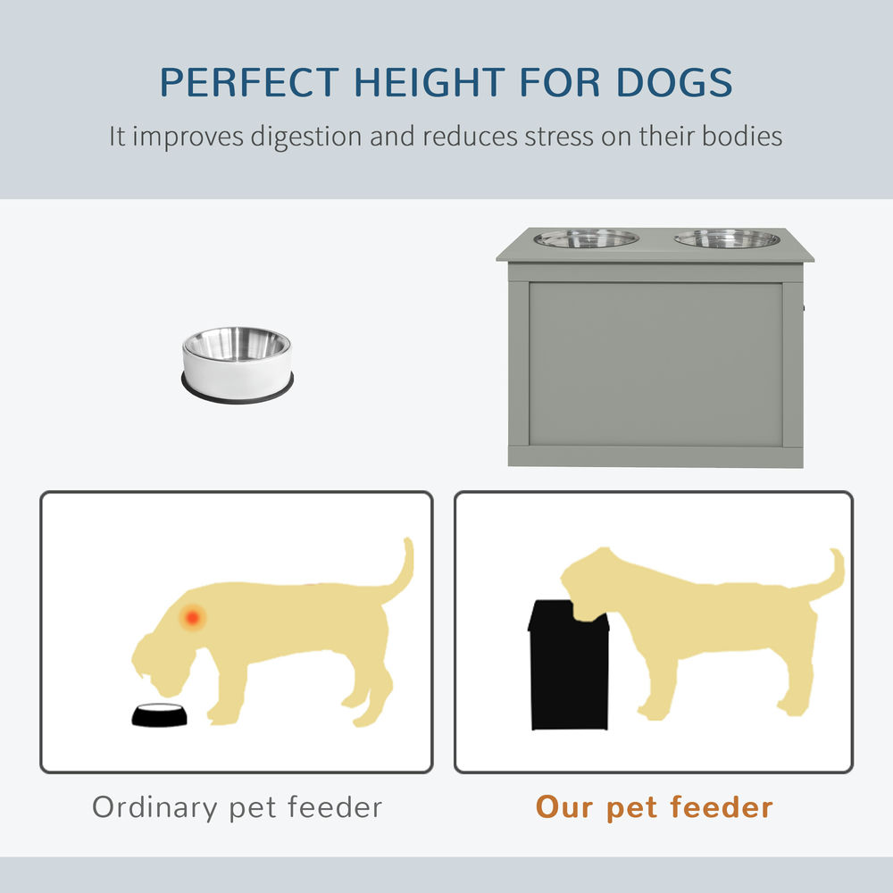 GVN Raised Pet Feeding Storage Station with 2 Stainless Steel Bowls Base for Large Dogs and Other Large Pets, Gra