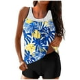 thumbnail image 2 of 2 Piece Tankini Swimsuit with Shorts for Women Crew Neck Sleeveless Tank Top Black High Waisted Bottoms Summer Floral Swimwear, 2 of 6