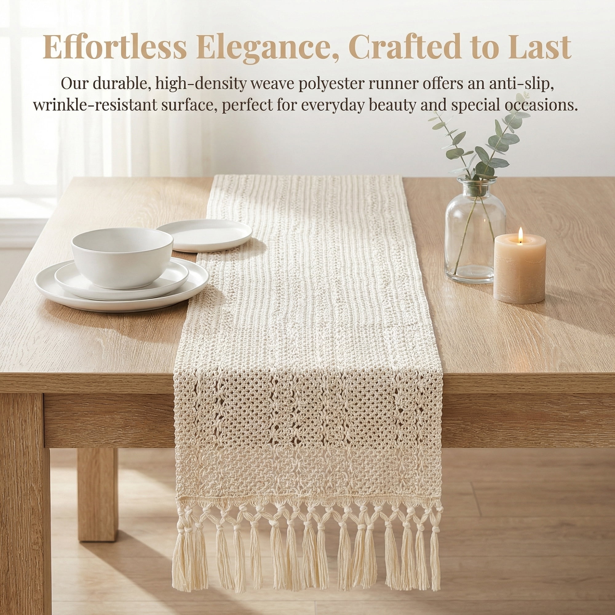 Unique Bargains Kitchen Decor Table Runner with Tassel Flower Pattern 11.8x63in