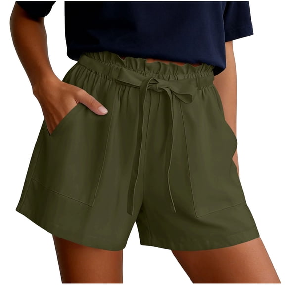 hlysgo Womens Casual Linen Shorts Loose Fitness Elastic Drawstring Waist Short Palazzo Streetwear Fashion Short with Pockets Green,2xL
