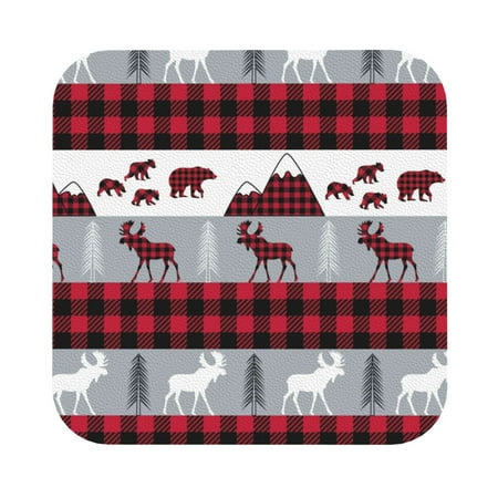 

Cauagu Buffalo Plaid Forest for Round Coaster Drink Coasters Set of 4 Leather Bar Beer Beverage Cup Mat for Drinks for Tabletop Protection & Coffee Table Decor