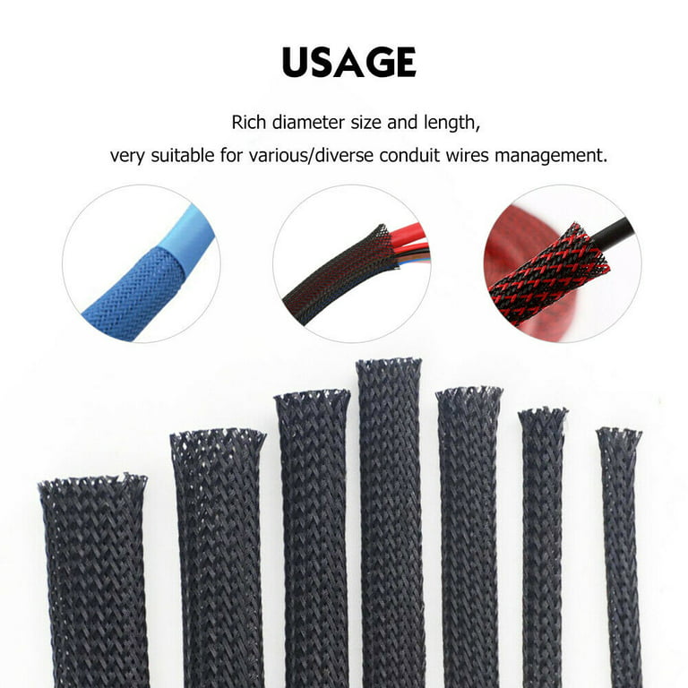 Braided Sleeving Cable Management Expandable PET Electric Wire Wrap  Organize Lot 10ft/30ft/50ft/100ft 