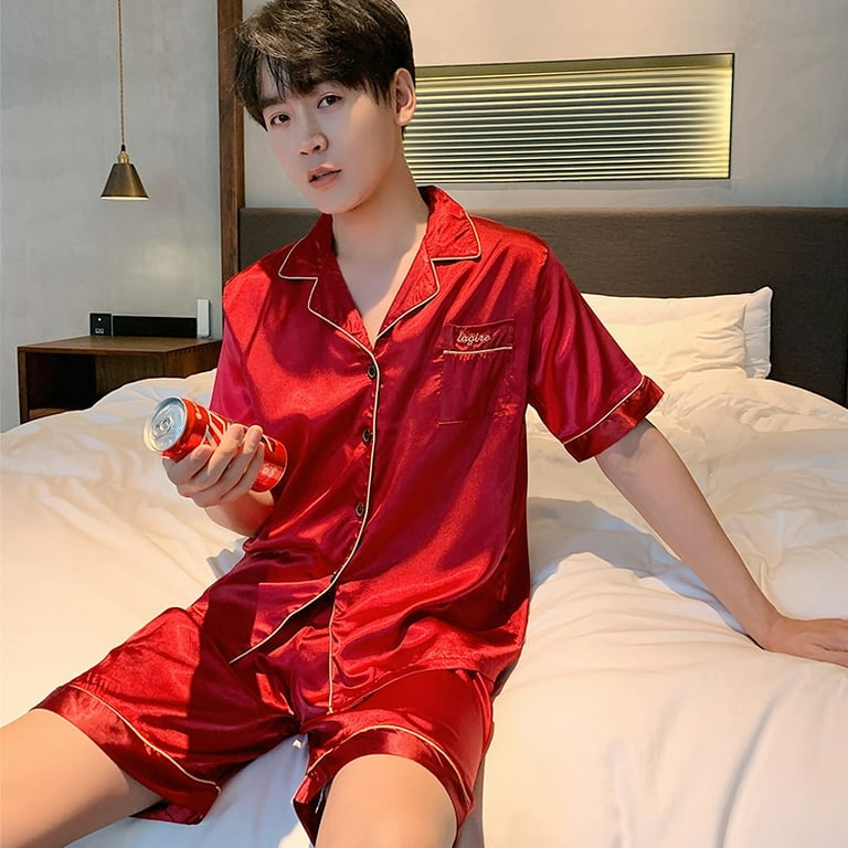 DanceeMangoo Mens Stain Silk Pajama Set 4XL 5XL Men Pajamas Silk Sleepwear  Style Soft Comfortable Satin Nightwear Male Clothes