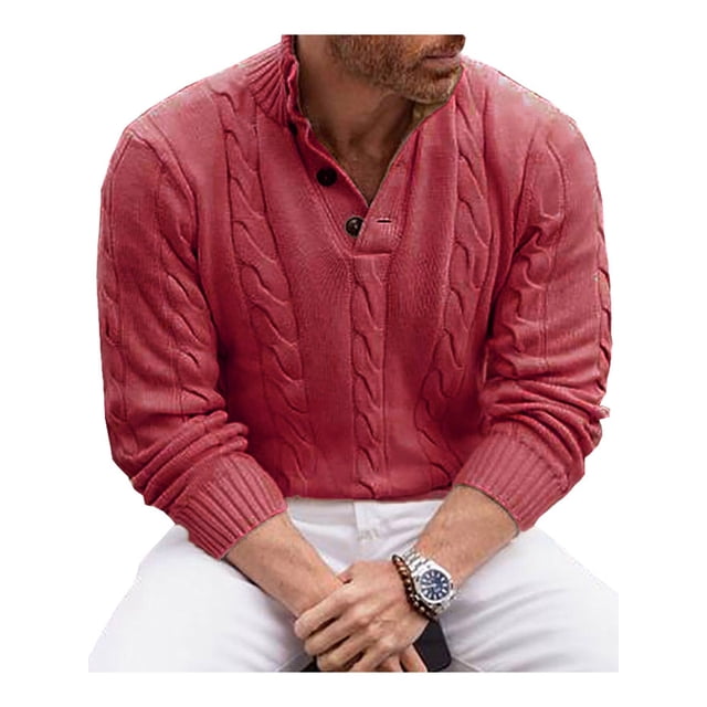 CVLIFE Hommes Pull Tops Couleur Unie Pull Manches Longues Slim Fit Hiver Chaud Tricotés Pulls Rue Rouge XL