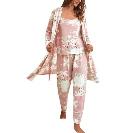 

Glonme Ladies Sleepwear Crew Neck Pajamas Sets Long Sleeve Nightwear Lounge Set Floral Pink XL
