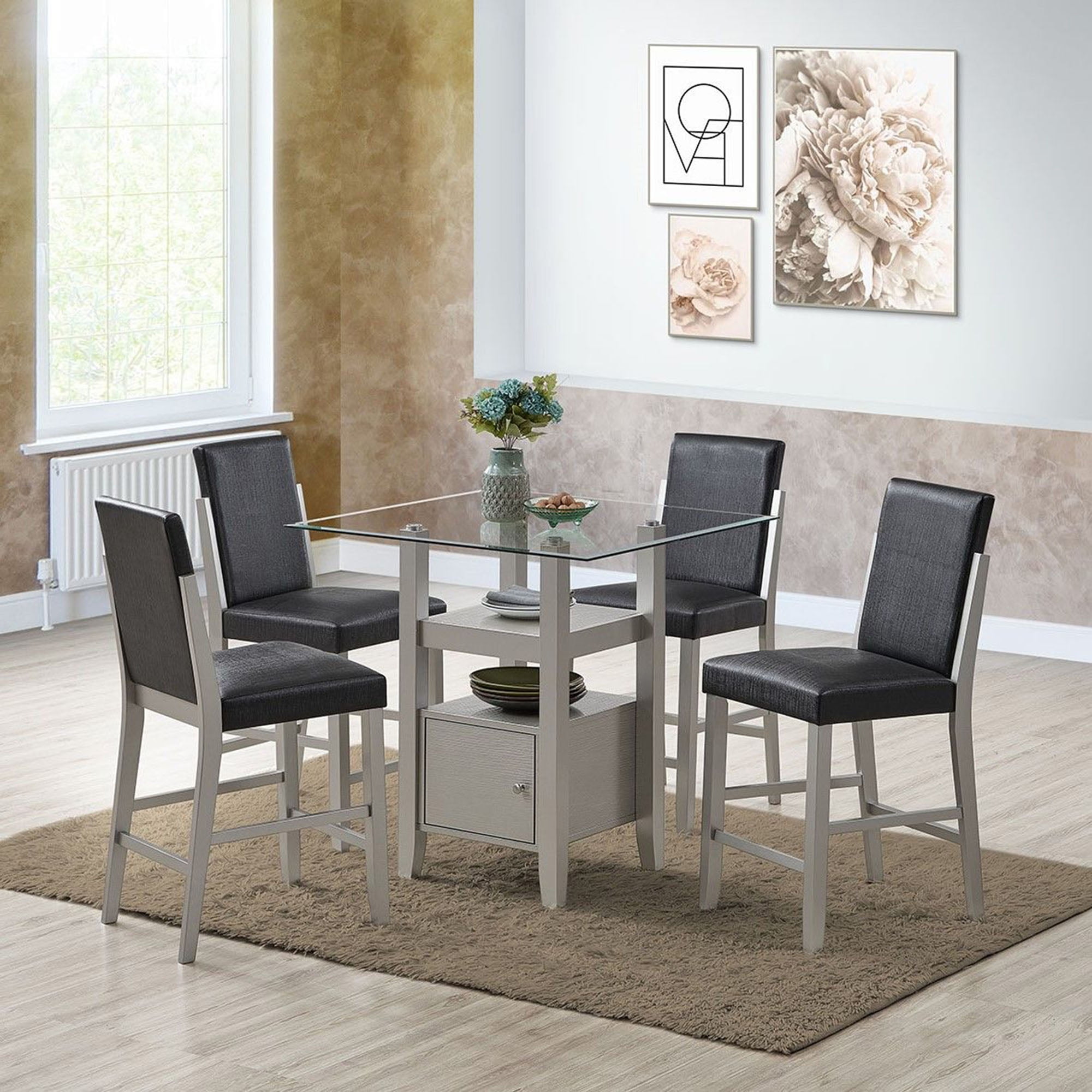 Pilaster Designs Luder Counter Height Dining Set (Square Champagne Wood