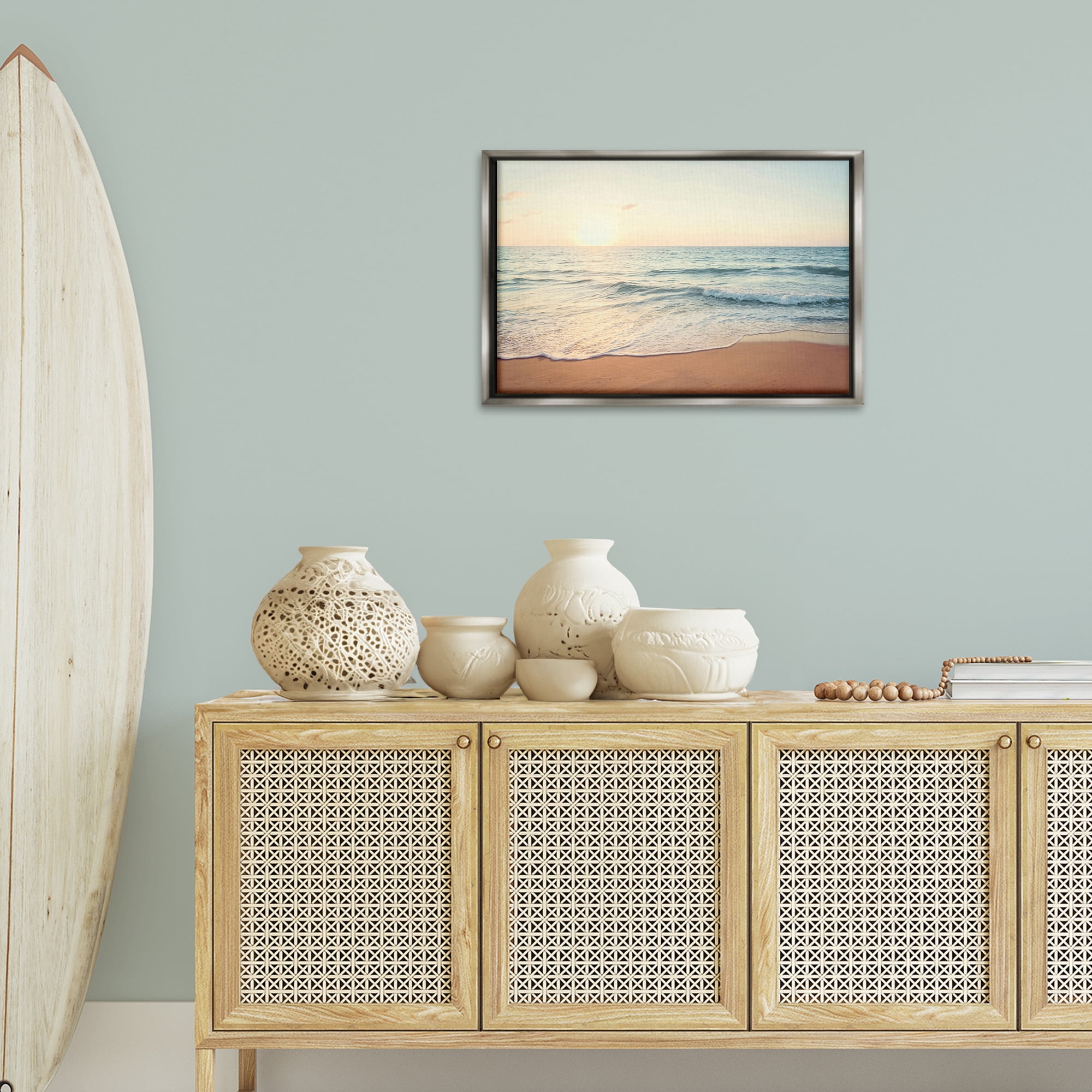Stupell Industries Rolling Tide Beach Landscape & Nature Photography Gray Floater Framed Canvas Art Print Wall Art, 25 x 17