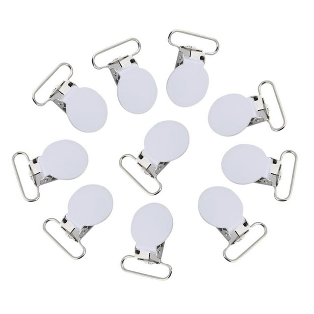 WALFRONT 10Pcs 25mm Durable Round Suspender Braces Pacifier Strap Holder Clip DIY Making Supplies , Pacifier Holder Clip, Round Pacifier Clips