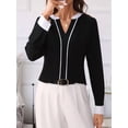 thumbnail image 6 of Womens Dressy V Neck Color Block Business Casual Blouses Long Sleeve Work Shirts Fall Trendy Clothes Black L, 6 of 9