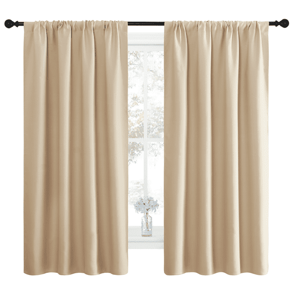 NICETOWN Room Darkening Curtains 63 inch Length for Bedroom Rod Pocket Thermal Insulated Curtains Drapes, Biscotti Beige, 2 Panels