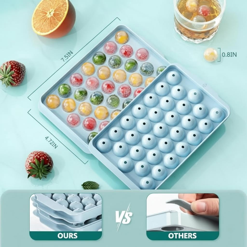 3 Pack Round Ice Cube Trays with Lid and Storage Bin, 99 Piece Reusable Silicone Mold for Perfect 0.8 Inch Circle Ice, Ideal for Chilling Cocktails and Beverages, Easy Release, BPA Free, Blue