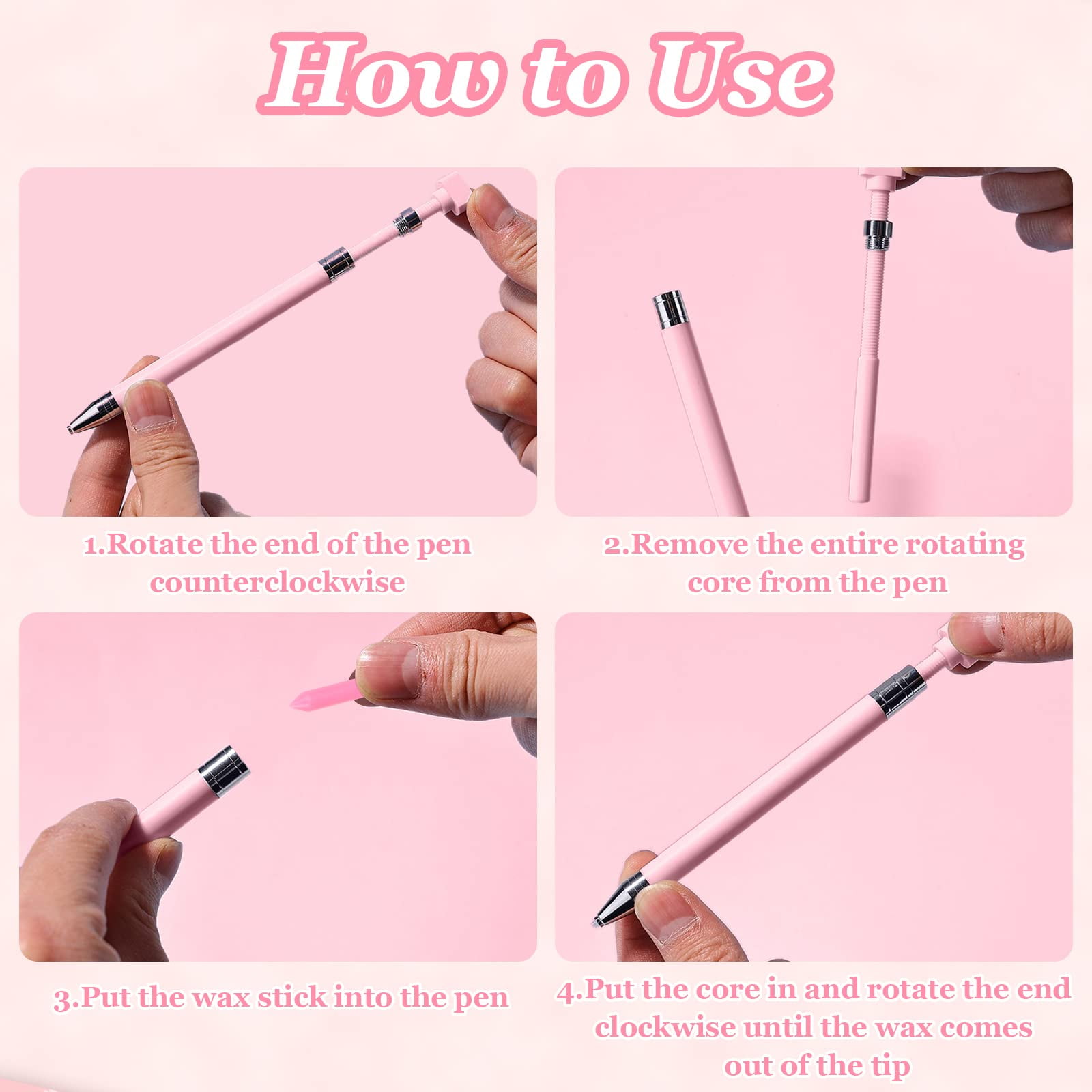 ZYNERY 21 Pcs Diamond Painting Pens Kit, 1 Pcs Refillable Wax Pen with 20 Pcs Wax, Rotating Glue Point Drill Pen for Nail Art, Diamond Art Accessories and Tools, Quickly Pick up Beads Gems (Pink)