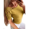 thumbnail image 3 of FASHIONWT Women Elegaant Cutwork Crewneck Summer Beading Short Sleeve T-Shirts, 3 of 4