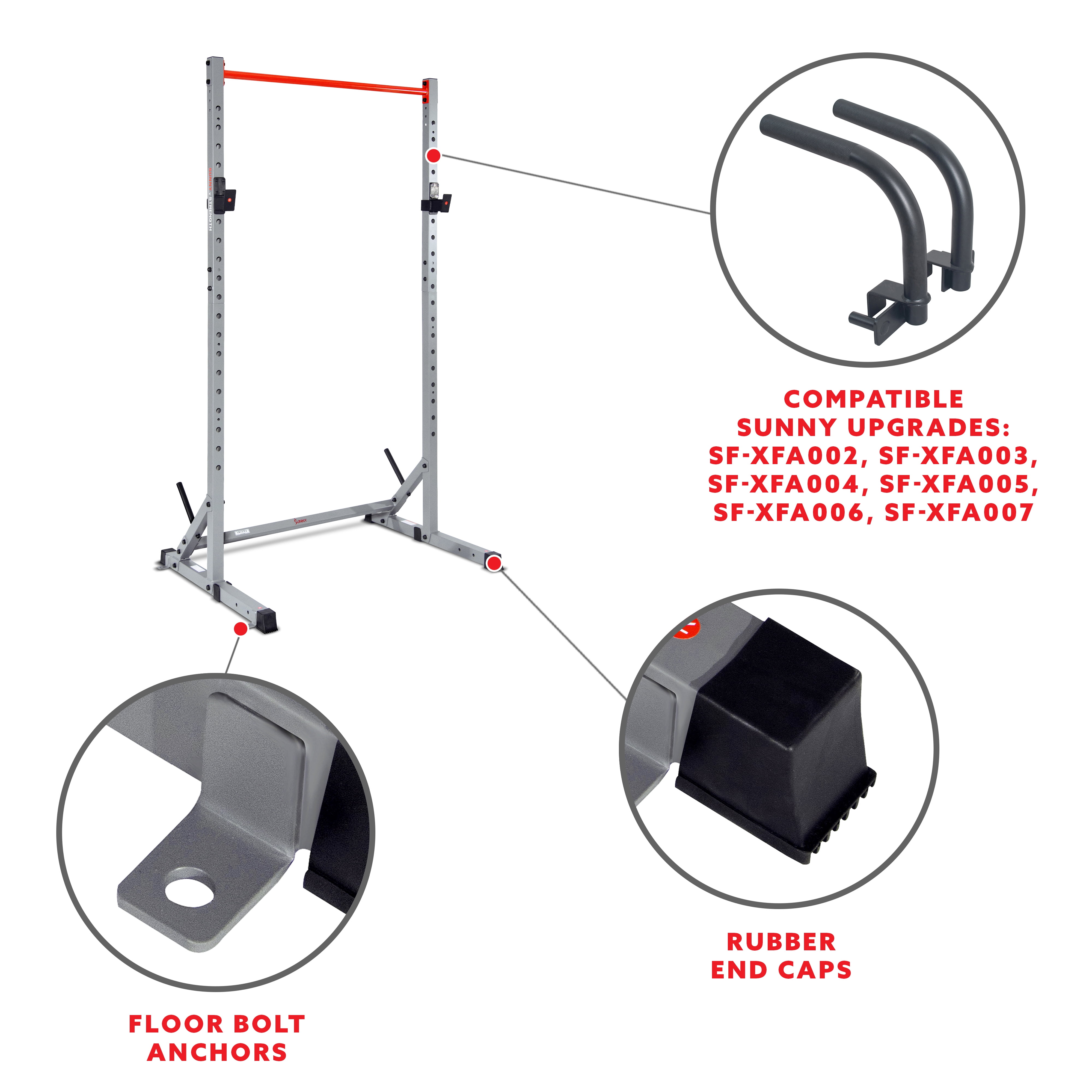 Sunny Health & Fitness Adjustable Squat Stand Power Rack, Grey, Heavy-Duty Steel