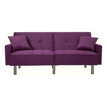 Legend Vansen 80" Convertible Modern Wood & Velvet Fabric Sofa Bed in Purple