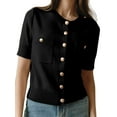 thumbnail image 3 of Women'S Autumn Simple Elegant Double Pocket Metal Button Knit Top Temperament Round Neck Cardigan Black L, 3 of 6