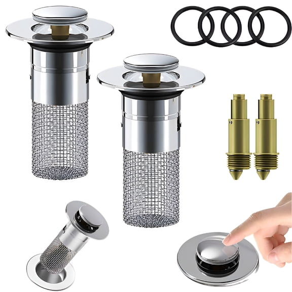 BPPEG 2 Pcs Stainless Steel Floor Drain Filter,Bathroom Sink Stopper Hair Catcher with Removable Stainless Steel Filter Basket Hair Catcher,Isolate Odor Up Sink Drain Filter