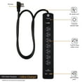 thumbnail image 2 of GE UltraPro Grounded 7-Outlet 2-USB Port Power Strip Surge Protector, 4 ft, Black, 40482, 2 of 8