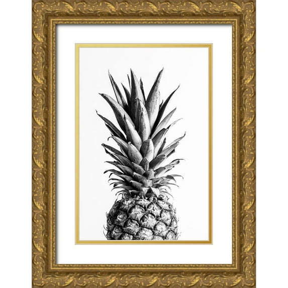 Artographie Studio 23x32 Gold Ornate Wood Framed with Double Matting Museum Art Print Titled - Pineapple Black a White 01