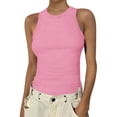 thumbnail image 6 of High Neck Tank Tops Womens Sleeveless Racerback Basic Cotton Ribbed Fitted Athletic Undershirt Hot Pink S, 6 of 6