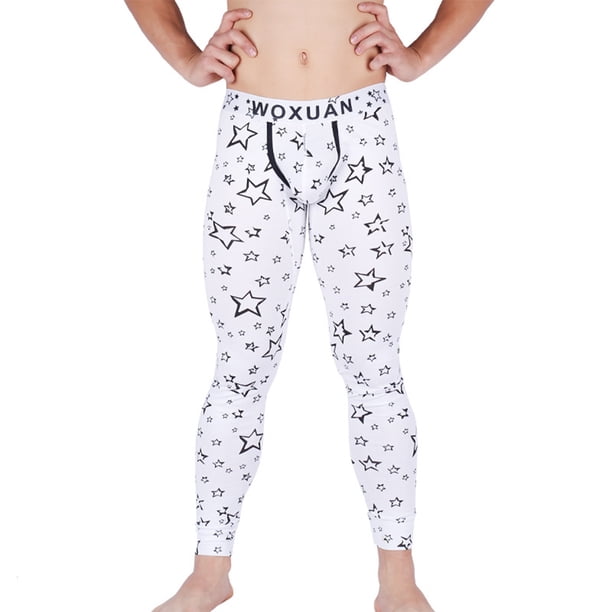 Qarigey Calzas de ropa interior para hombre, pantalones elásticos estampados a la moda para hombre, pantalones de capa Base de absorción de sudor, ropa Ropa interior estrella blanca METRO Qarigey AP013663-01