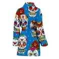 thumbnail image 2 of Rose Sugar Skull Pattern Women Bathrobe One Size Univeral Fits, Skull Lover Gifts Fashion Lightweight Plush Fleece Long Robe For Women, 2 of 3