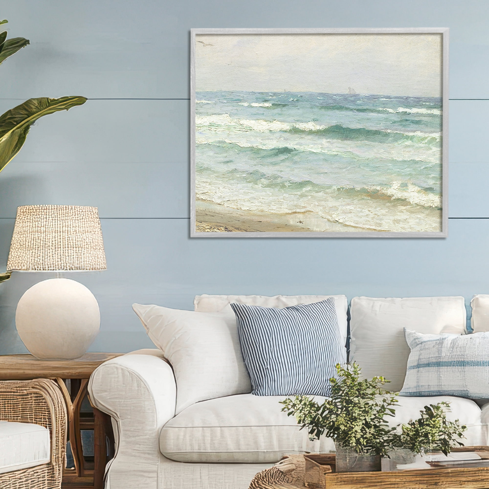 Stupell Industries Vintage Waves on The Shore Gray Framed Giclee Art, design by Leah Straatsma