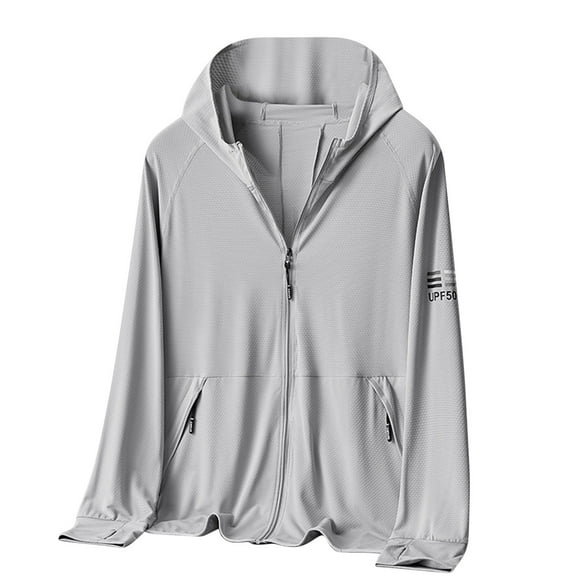 Pisexur Sun Protection Clothing Men UPF 50 Long Sleeve Shirt Men,Summer Men's Sunscreen Thin Breathable Sunscreen Outdoor Fishing Long Sleeve Hoodie Gray,L