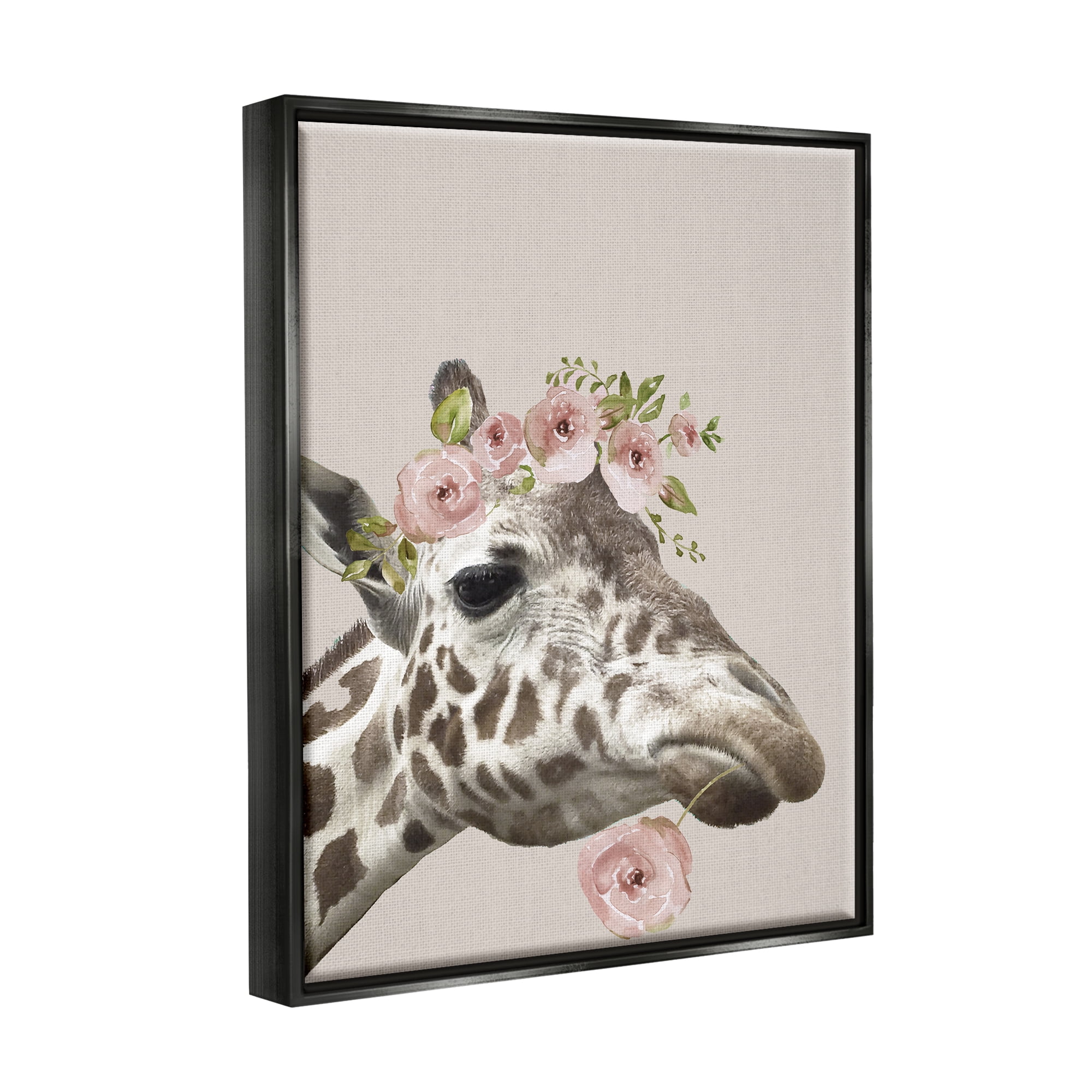 Stupell Industries Giraffe with Rose Crown Animals & Insects Painting Black Floater Framed Canvas Art Print Wall Art, 25 x 31
