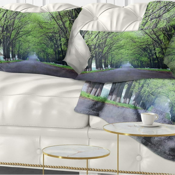 Designart Arched Trees Over Country Road - Landscape Photography Throw Pillow - 12x20